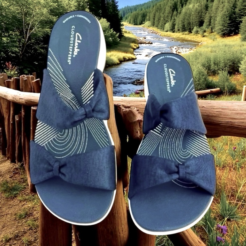 Clarks‎ Cloudsteppers Slide Sandals Arla Coast Navy New